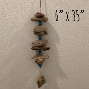 Driftwood Art, Large Driftwood Ceramic Bead Mobile, Driftwood Coastal Decor